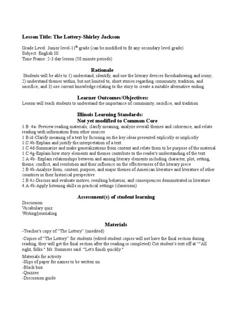 the lottery lesson plans|Iba pa.